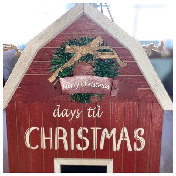 Farmhouse Christmas Wooden Red Barn Countdown Chalkboard wall hanger Decor - Picture 2 of 6